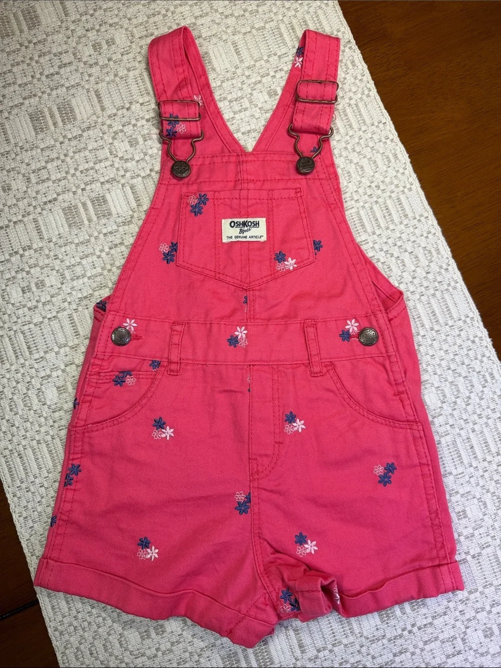 OshKosh B'gosh Pink Floral Embroidered Toddler Shortalls